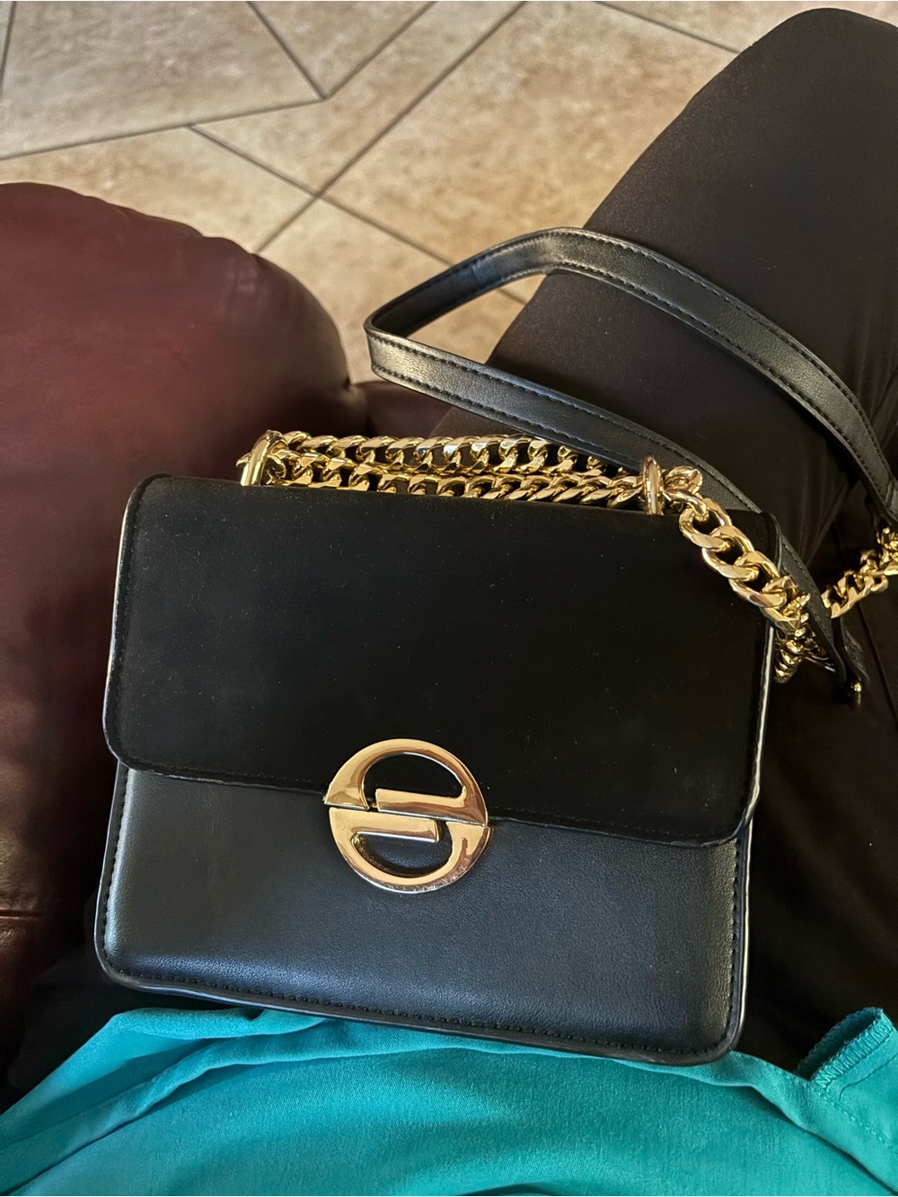 Topshop Black Shoulder Bag with Gold Chain and Turn-Lock